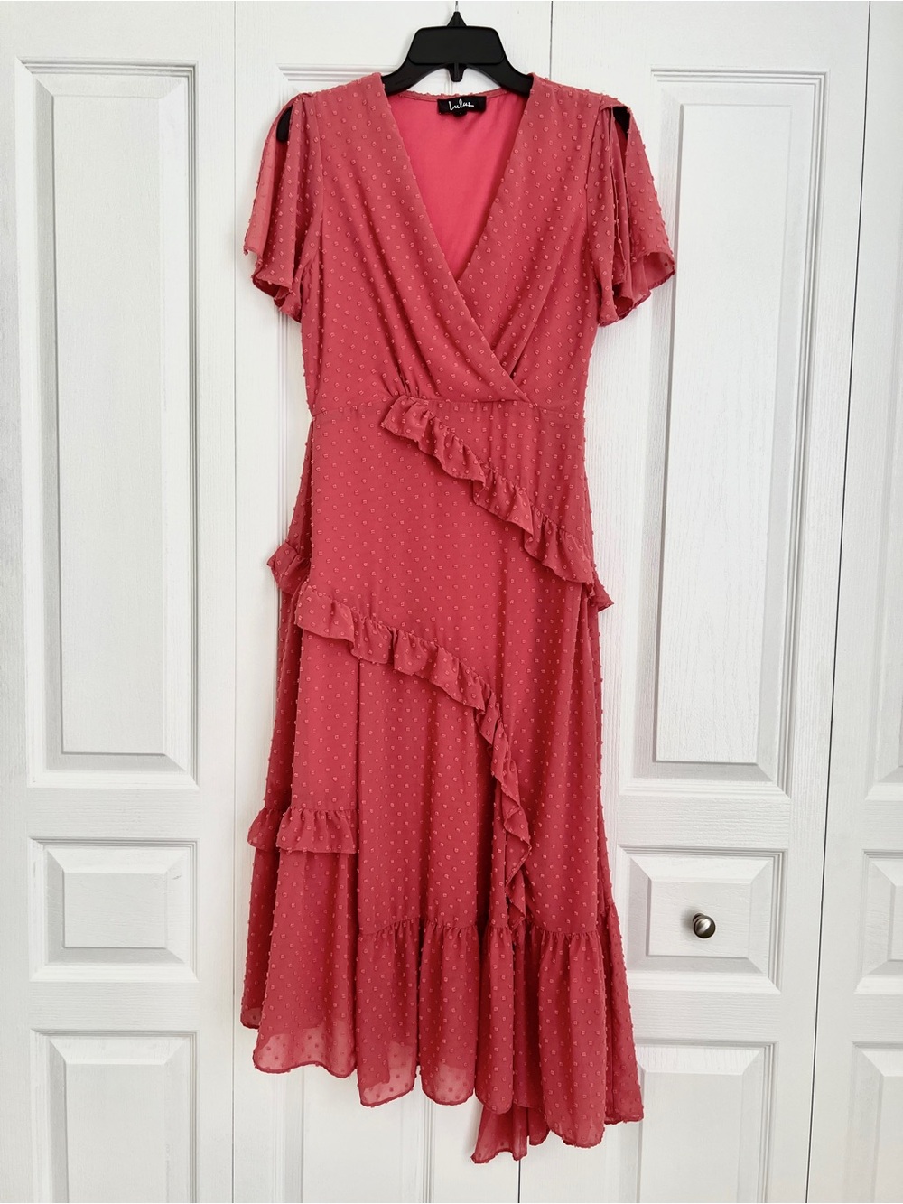 Lulu's Dusty Rose Ruffle Wrap Midi Dress